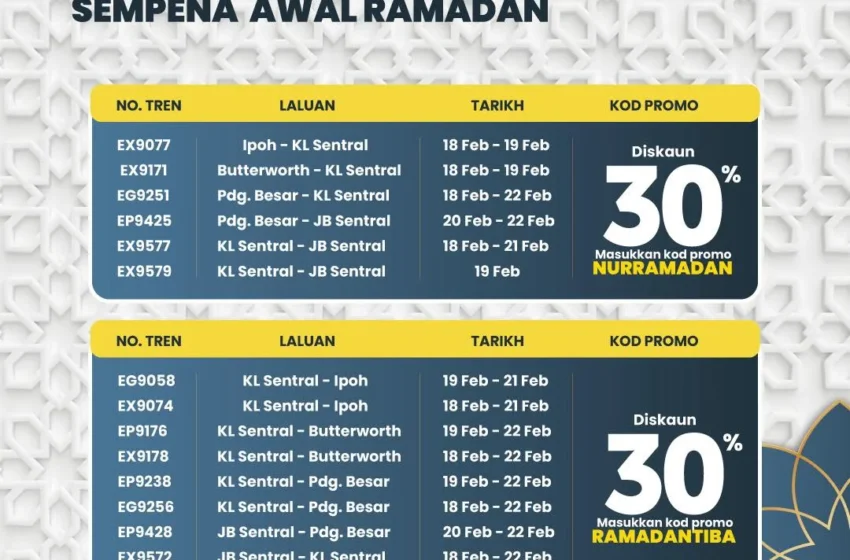  Malaysia Offers 30% ETS Fare Discount for All Routes During Ramadan 2026