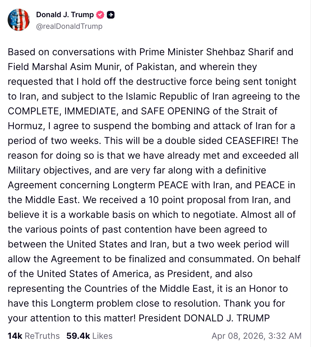 Pakistan Helps US and Iran Agree to Ceasefire and Reopen Strait of Hormuz